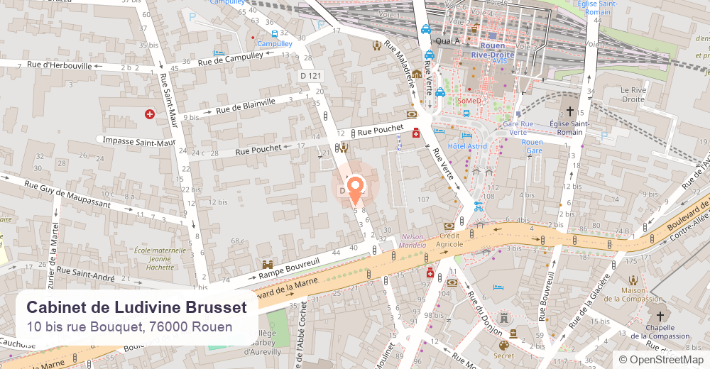Plan d’accès au cabinet, 10 bis rue Bouquet à Rouen
